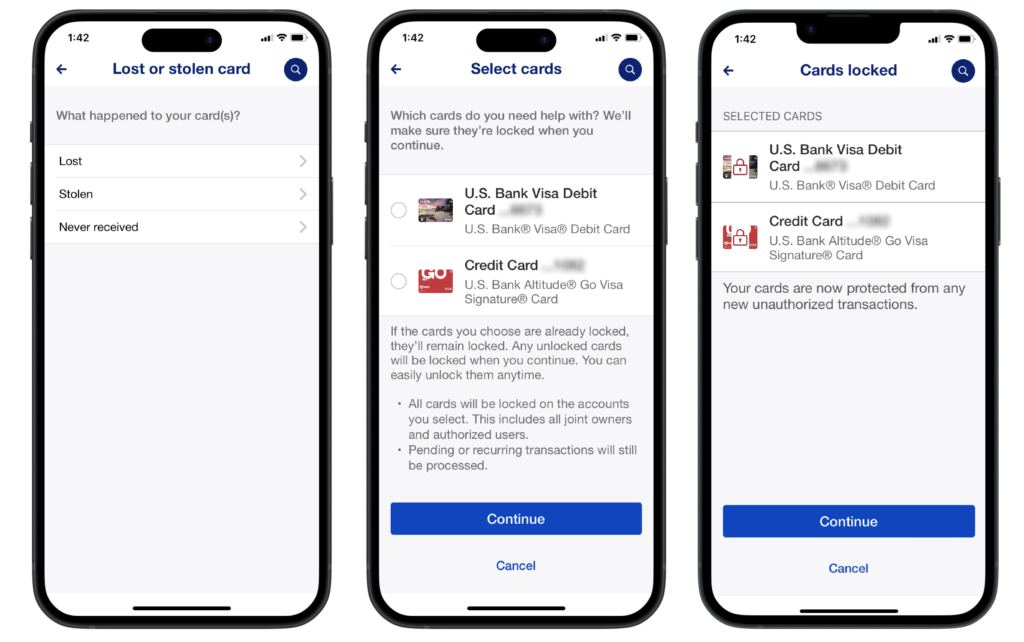 Reason, card selection and lock screens on native iOS